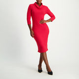 Red long sleeve cowl neck dress