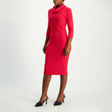 Red long sleeve cowl neck dress