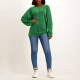 Green ladies longsleeve sequence knit jersey