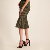 LADIES CIARRA BLACK AND TAUPE SCUBA SKIRT WITH FRILL
