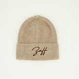 Zaff Oatmeal Melange Turn Up Beanie.Zaff Embroidery.