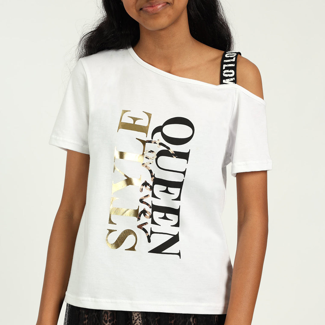 White Graphic Print Top