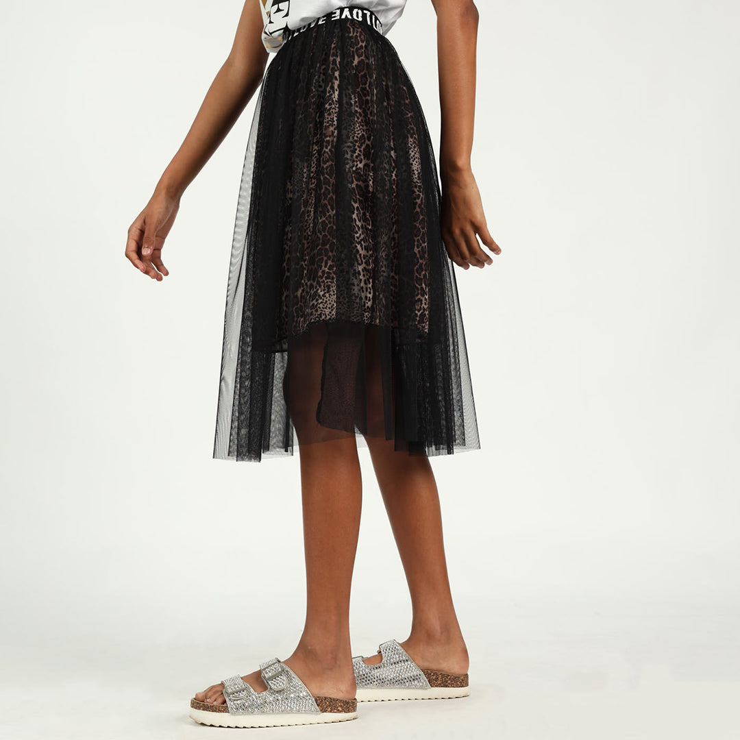 Black Leopard Printed Skirt