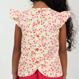 Girls Pink Daisy Puff Sleeve Top