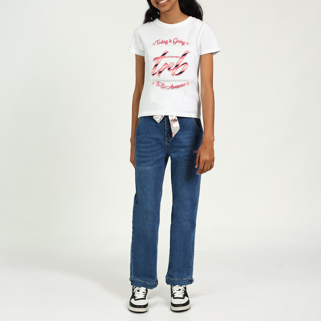 Girls Light Blue Denim Wide Leg Jean