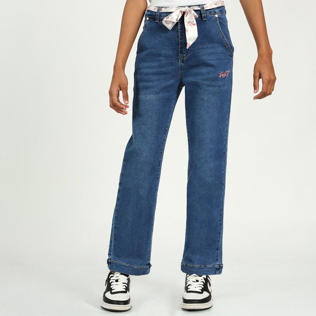 Girls Light Blue Denim Wide Leg Jean