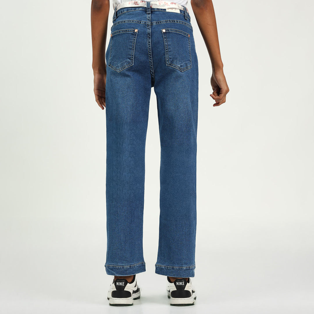 Girls Light Blue Denim Wide Leg Jean