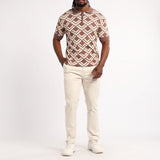 MENS BASIC SUPPLY TAUPE/STONE AOP KNIT GOLFER