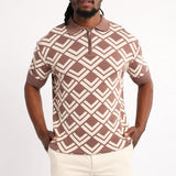 MENS BASIC SUPPLY TAUPE/STONE AOP KNIT GOLFER
