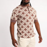 MENS BASIC SUPPLY TAUPE/STONE AOP KNIT GOLFER