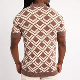 MENS BASIC SUPPLY TAUPE/STONE AOP KNIT GOLFER