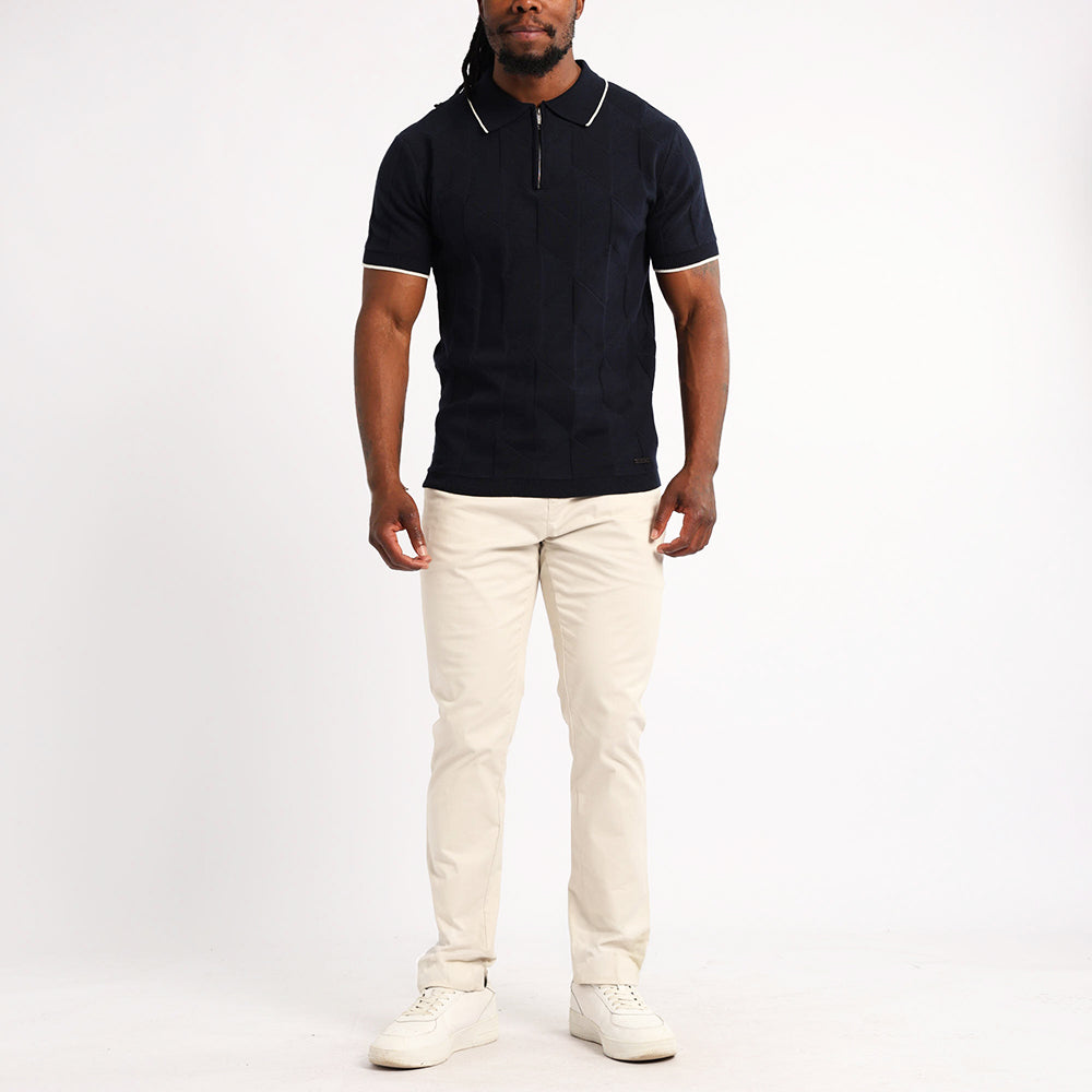MENS BASIC SUPPLY NAVY JACQAURD KNIT 1/4 ZIP GOLFER