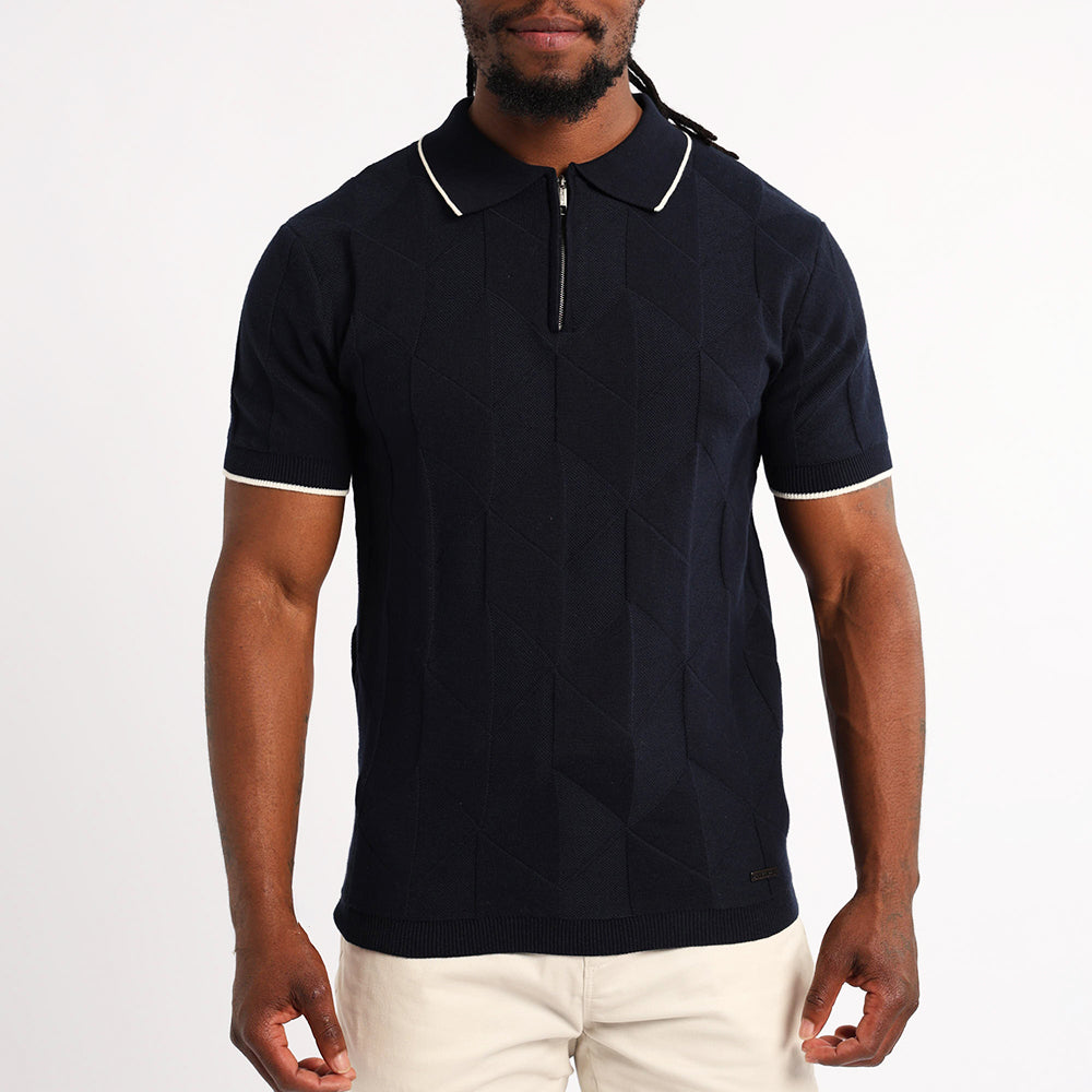 MENS BASIC SUPPLY NAVY JACQAURD KNIT 1/4 ZIP GOLFER