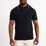MENS BASIC SUPPLY NAVY JACQAURD KNIT 1/4 ZIP GOLFER