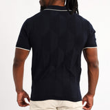 MENS BASIC SUPPLY NAVY JACQAURD KNIT 1/4 ZIP GOLFER