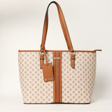 LADIES CIARRA TAN &amp; BEIGE MONOGRAM SHOPPER BAG