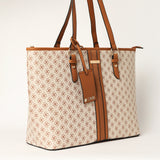 LADIES CIARRA TAN &amp; BEIGE MONOGRAM SHOPPER BAG