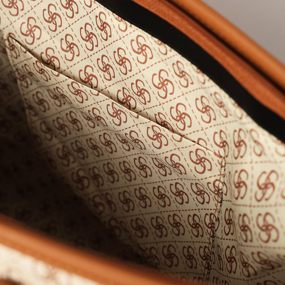 LADIES CIARRA TAN &amp; BEIGE MONOGRAM SHOPPER BAG