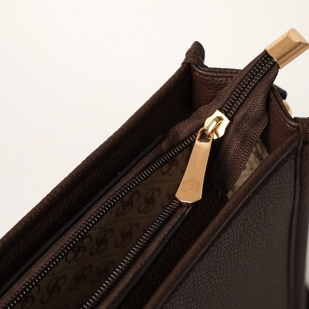 LADIES CIARRA DARK CHOC UPRIGHT CROSSBODY BAG