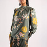 LADIES CIARRA SAGE PRINTED LONG SLEEVE BLOUSE