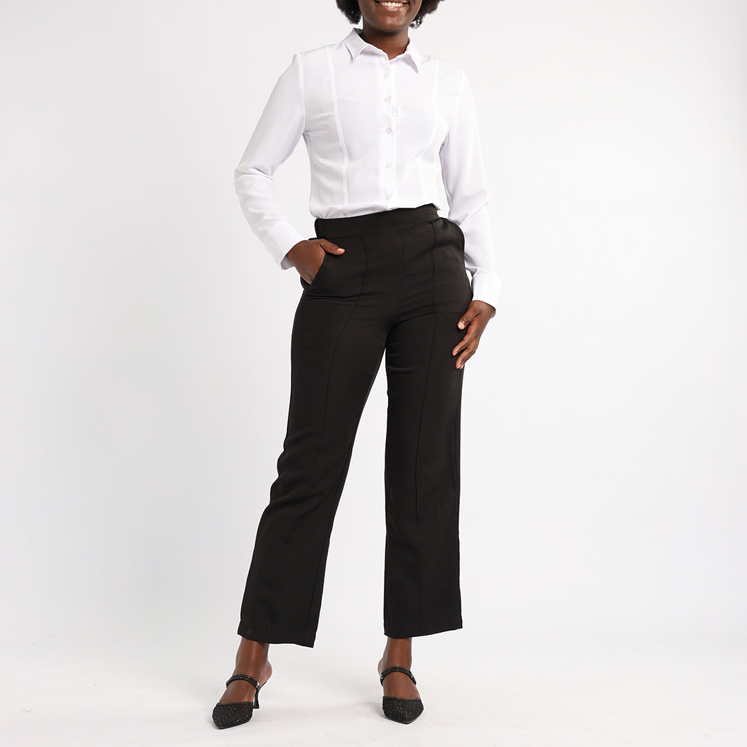 LADIES ALORA BLACK PINTUCK FORMAL PANTS