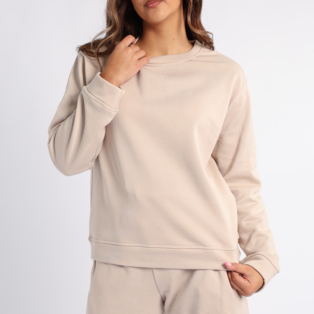 LADIES ALORA STONE BASIC CREW NECK SWEATER