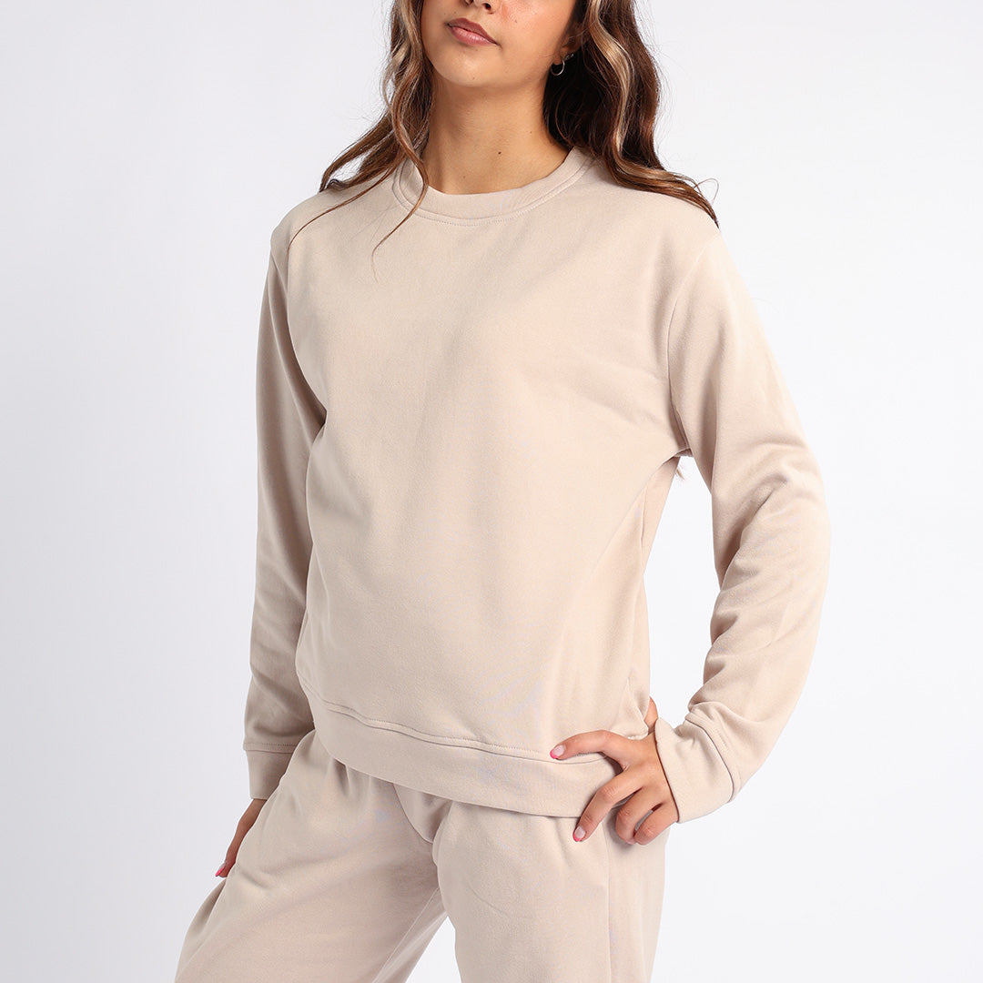 LADIES ALORA STONE BASIC CREW NECK SWEATER