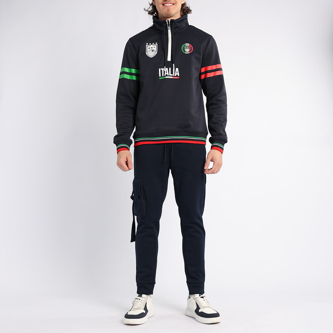 NAVY FORMATION PRINTED 1/4 ZIP SWEATER (ITALY)