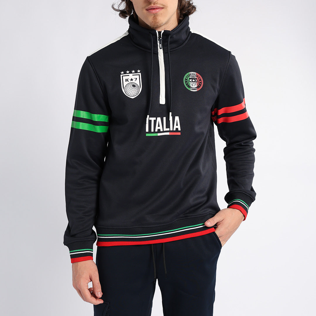 NAVY FORMATION PRINTED 1/4 ZIP SWEATER (ITALY)