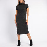 LADIES ALORA BLACK KNITTED SKIRT WITH SLIT