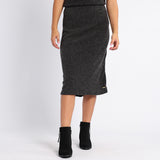 LADIES ALORA BLACK KNITTED SKIRT WITH SLIT