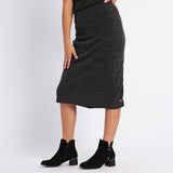 LADIES ALORA BLACK KNITTED SKIRT WITH SLIT
