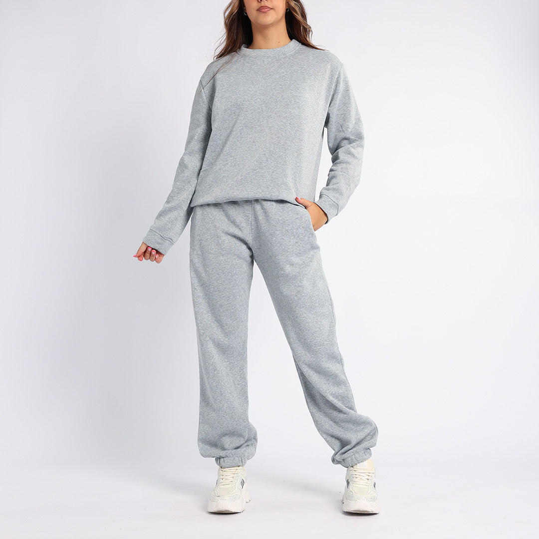 LADIES ALORA GREY BASIC CREW NECK SWEATER