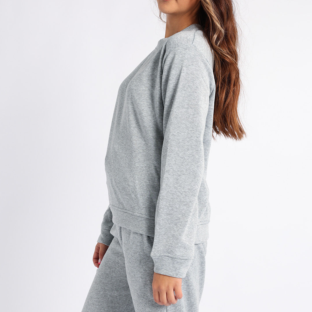 LADIES ALORA GREY BASIC CREW NECK SWEATER