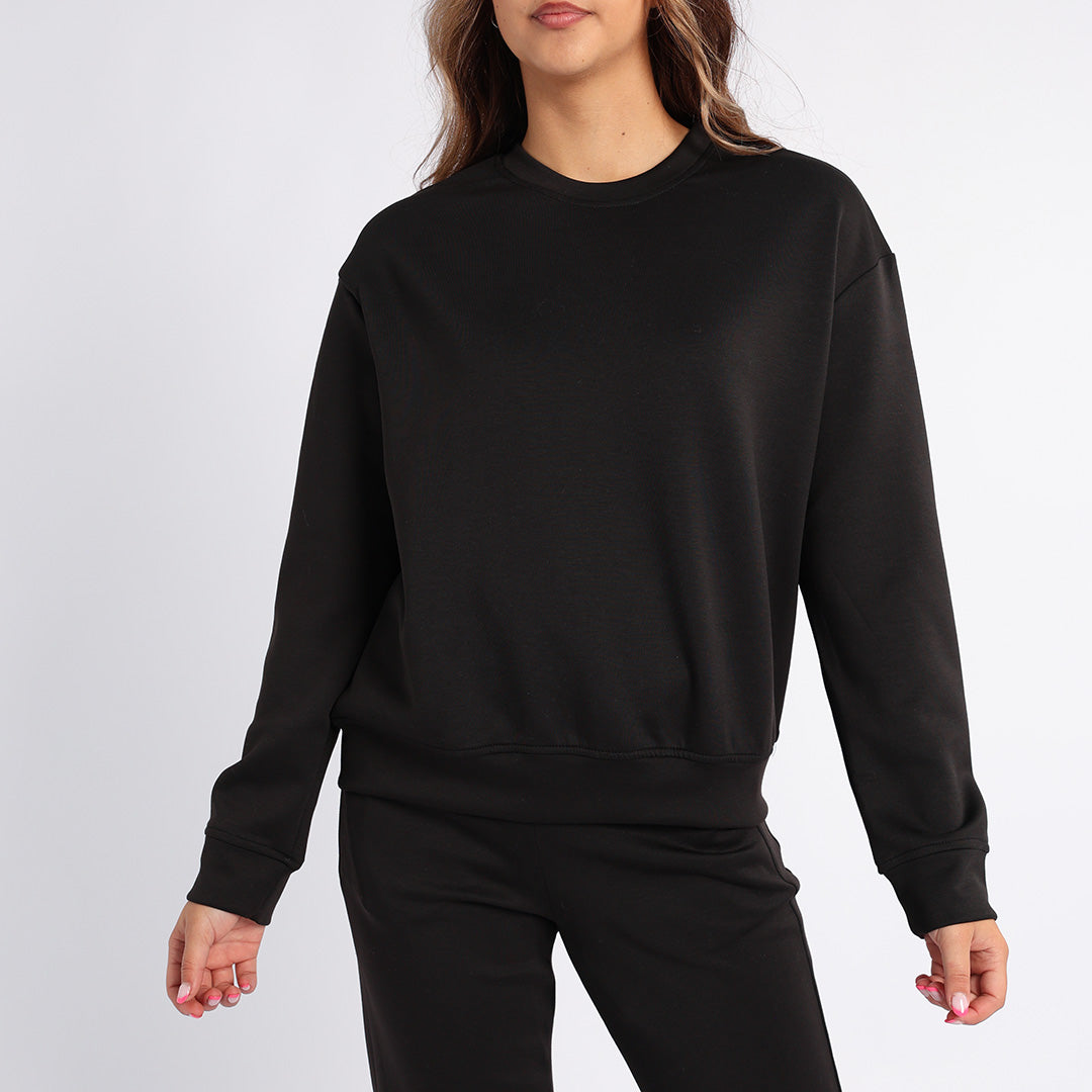 LADIES ALORA BLACK CREW NECK TR SCUBA SWEATER