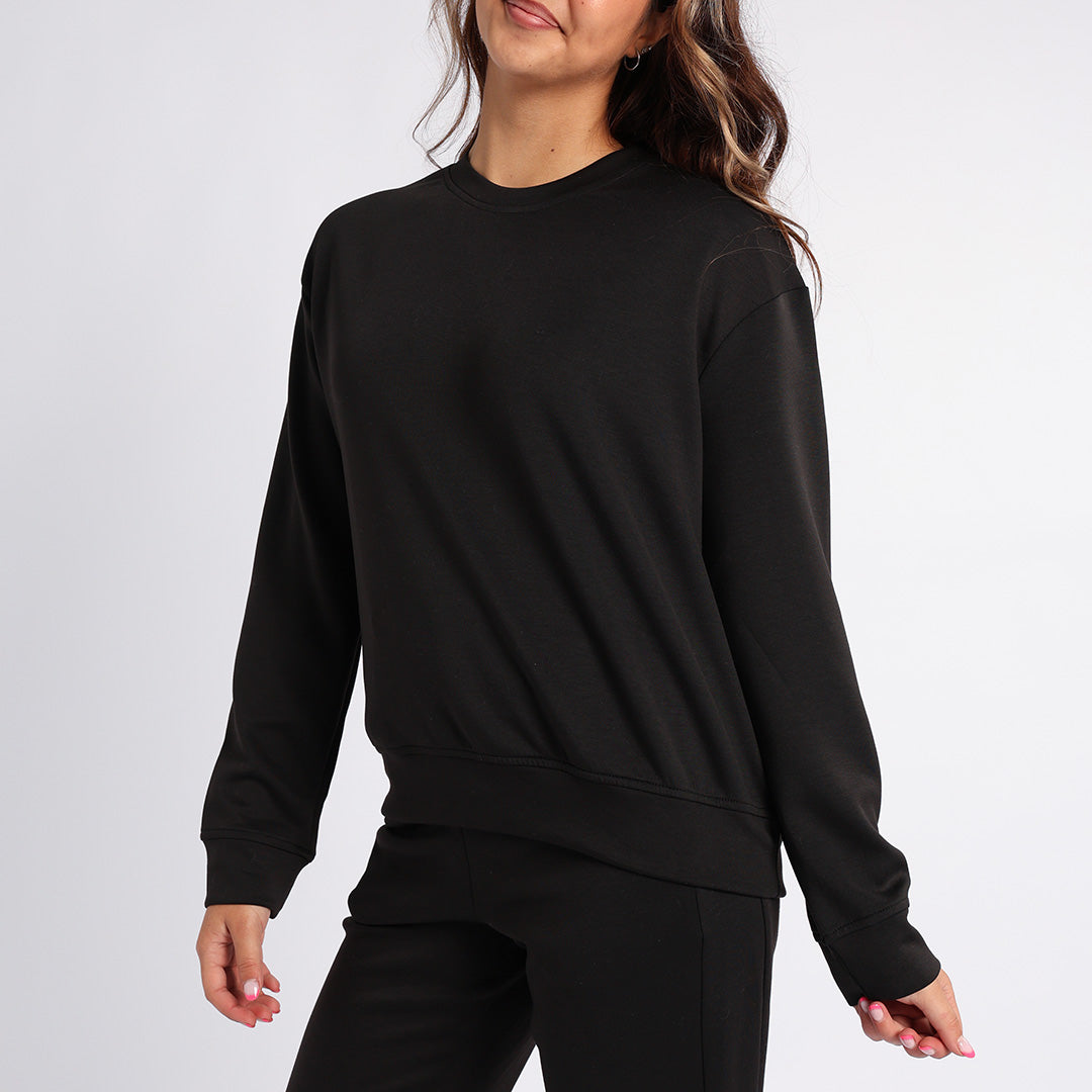 LADIES ALORA BLACK CREW NECK TR SCUBA SWEATER