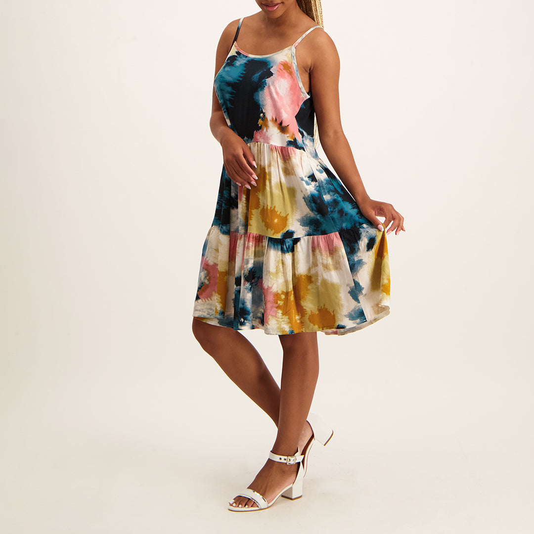Alora Black/Pink Tye Dye Printed Dress