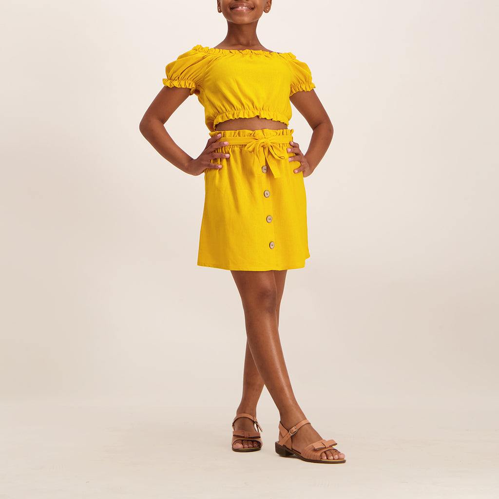 GIRLS TRB MUSTARD SKIRT WITH BUTTONS AND TIE UP - Fashion Fusion