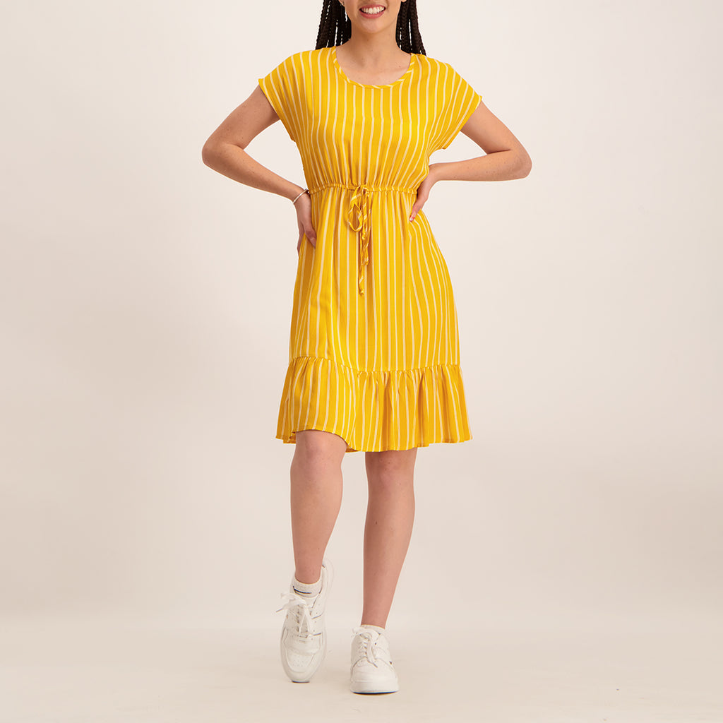 Mustard/White Stripe Dress - Fashion Fusion