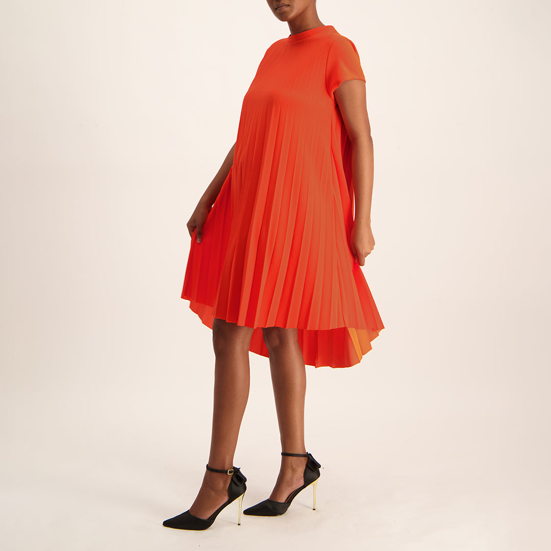 Tangerine Pleated Dress