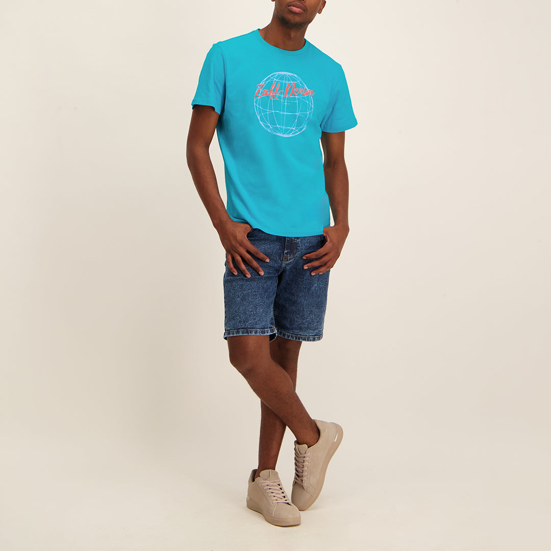 MENS ZAFF TURQUOISE PRINTED T-SHIRT