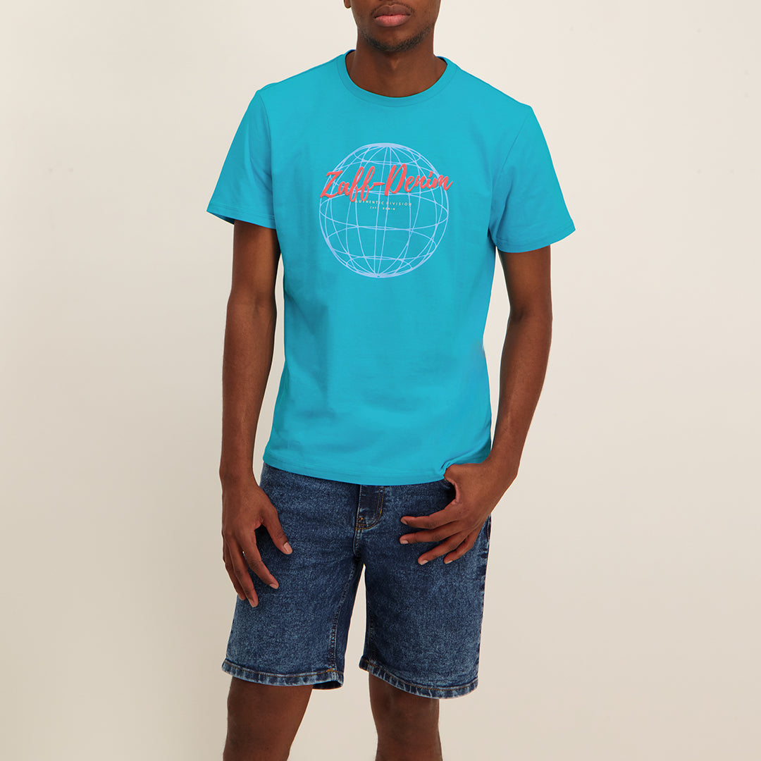 MENS ZAFF TURQUOISE PRINTED T-SHIRT