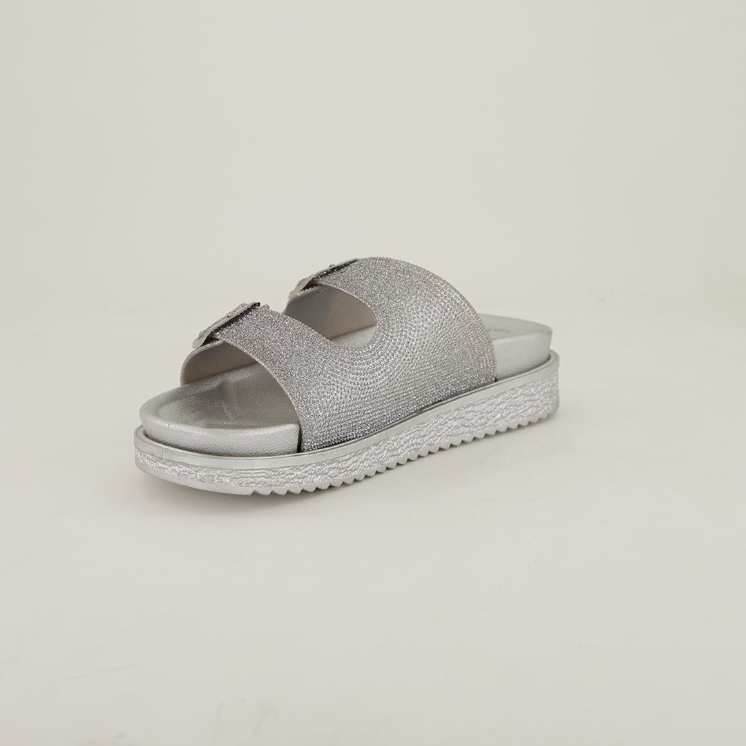 Nova Silver Glitter Birk Sandal.Double Strap