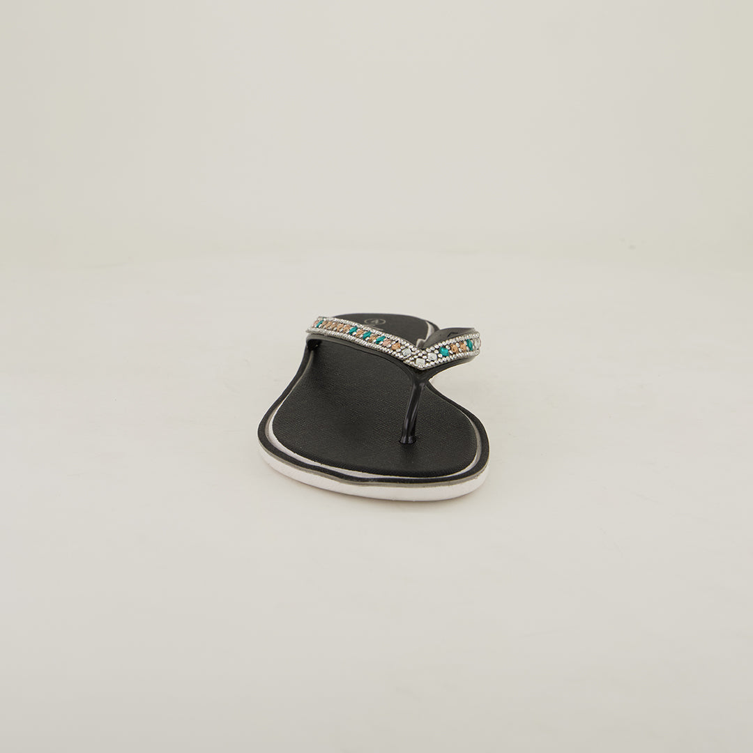 Nova Black Thong Sandal.Coloured Diamante Trim.