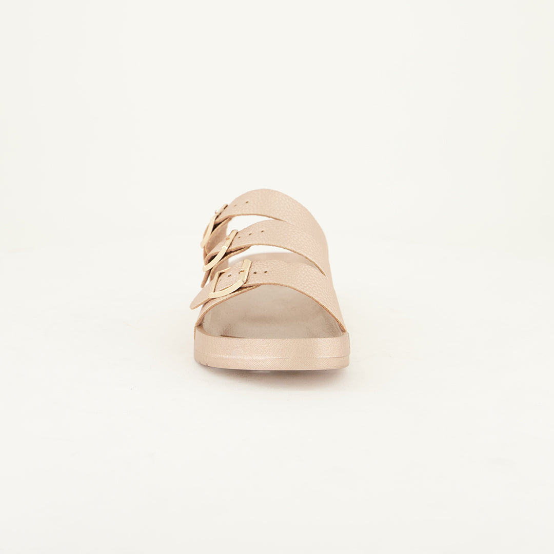 Nova Rose Gold Glitter Birk Sandal. Triple Strap.
