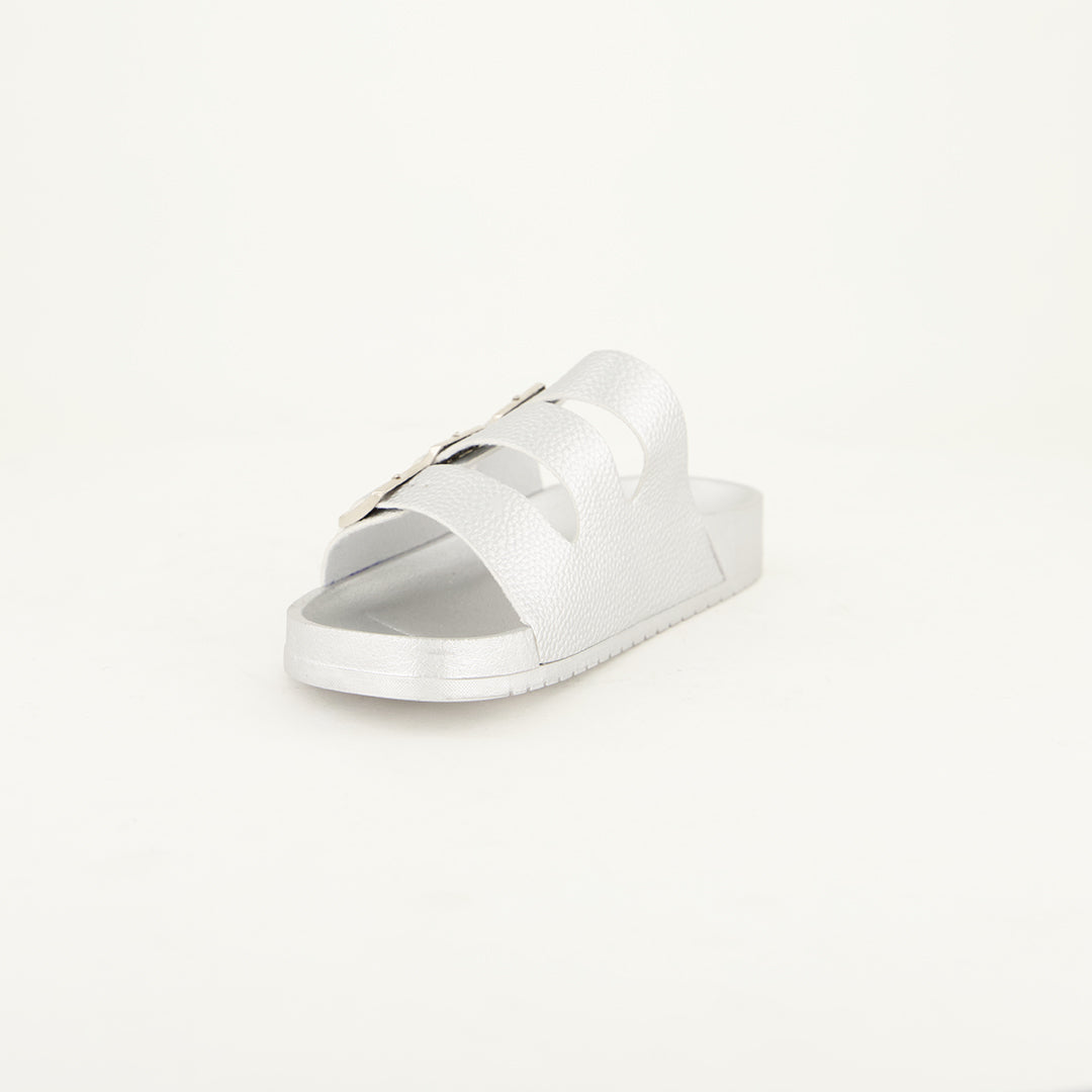 Nova Silver Glitter Birk Sandal. Triple Strap.