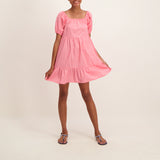 Girls Pink Puff Sleeve Tiered Dress