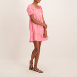 Girls Pink Puff Sleeve Tiered Dress