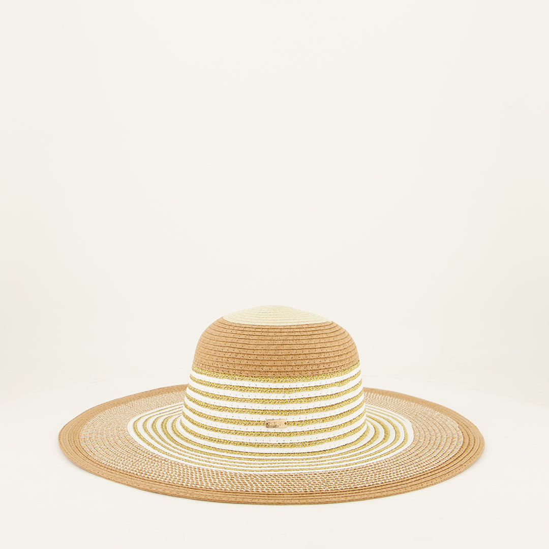 Striped Straw Sun Hat.Gold Ingot.