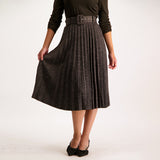 Dark grey pleated skirt with belt